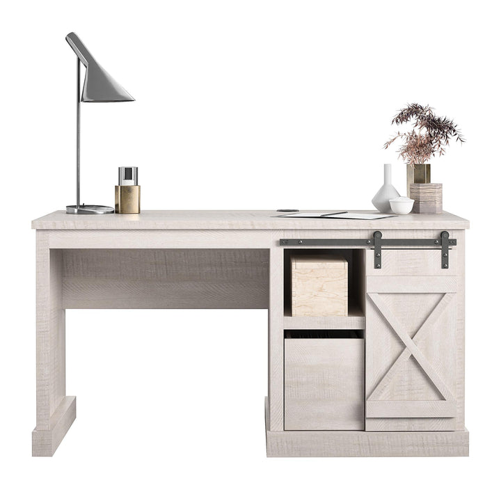 Single Pedestal Wireless Charger Computer Desk Harden Rustic -  Rustic White