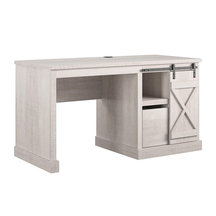 Harden Rustic Computer Desk Single Pedestal with Wireless Charger -  Rustic White