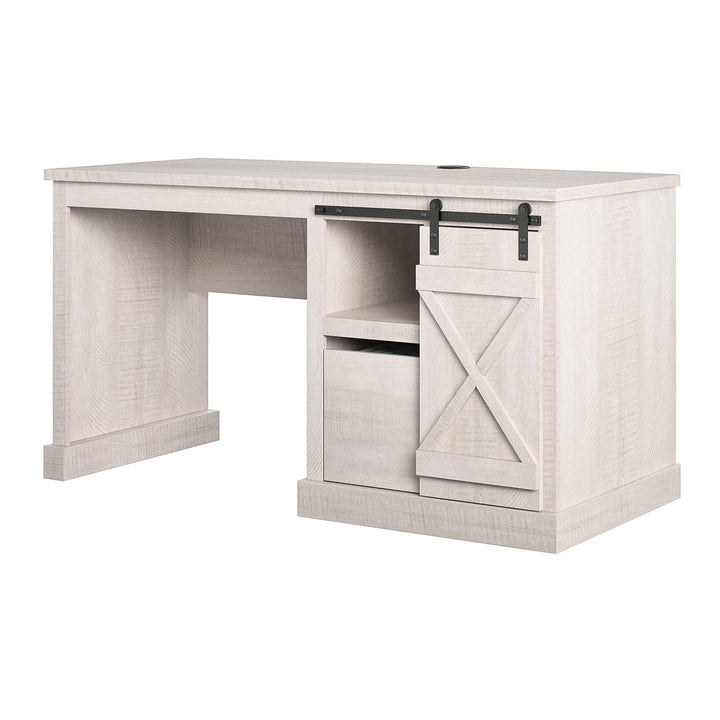 Wireless Charger Single Pedestal Computer Desk Harden Rustic -  Rustic White