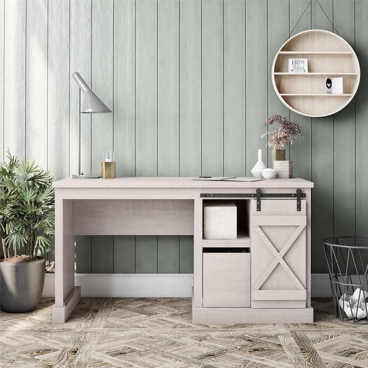 Harden Rustic Single Pedestal Computer Desk Wireless Charger -  Rustic White