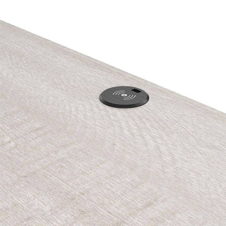 Single Pedestal Computer Desk Harden Rustic with Wireless Charger -  Rustic White
