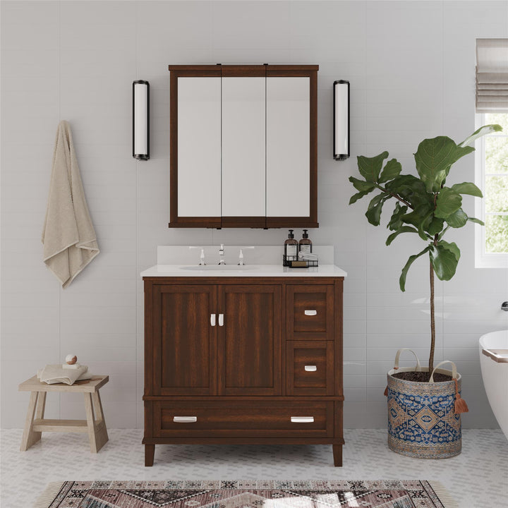 3 door storage for medicines -  Walnut
