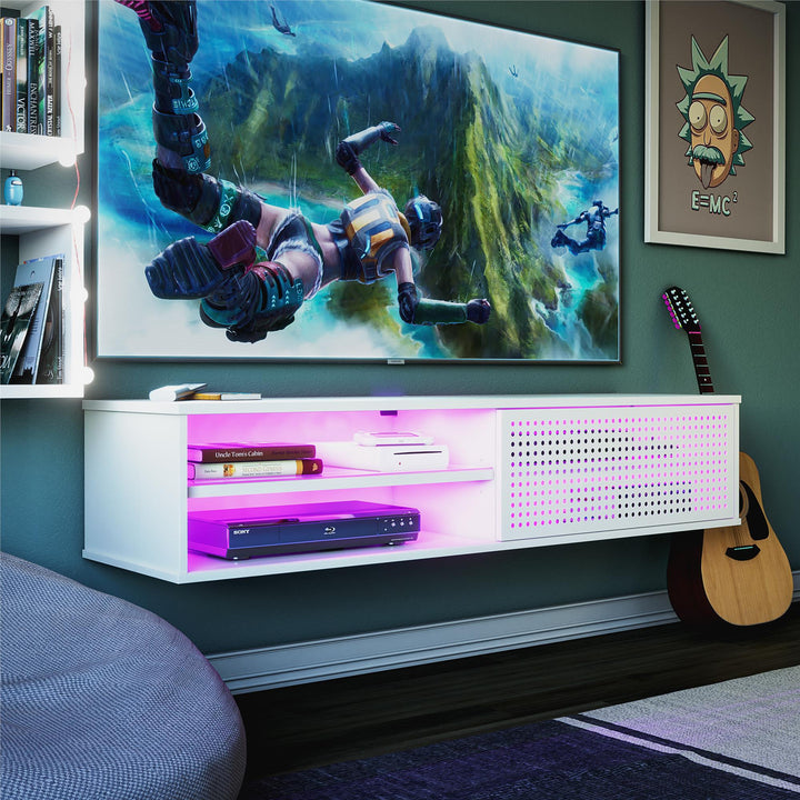 Glitch TV Stand with Invisible Mounting -  White