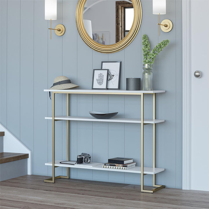 Olten Console Sofa Table with 3 Open Shelves and Metal Frame - White