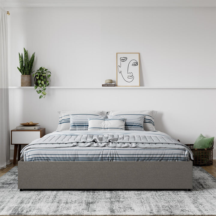 Best Platform Bed with Rollout Drawers -  Grey Linen 