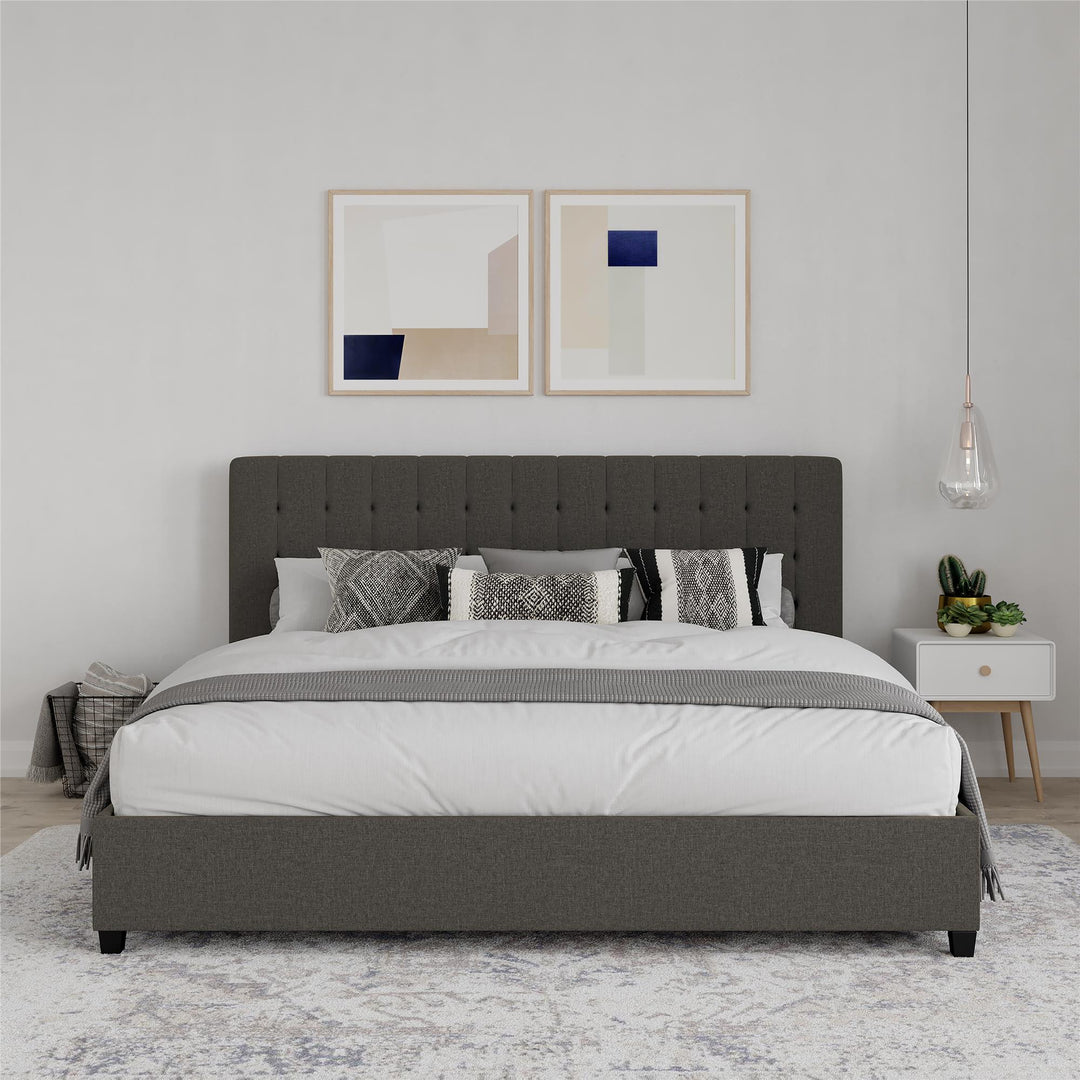 Emily Tufted Upholstered Bed -  Grey Linen  -  King
