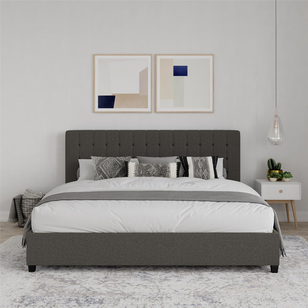 Emily Tufted Upholstered Bed with Wooden slats and Frame - Grey Linen - King