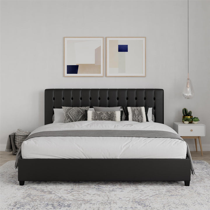 Best Emily Bed with Wooden Frame -  Black Faux Leather  -  King