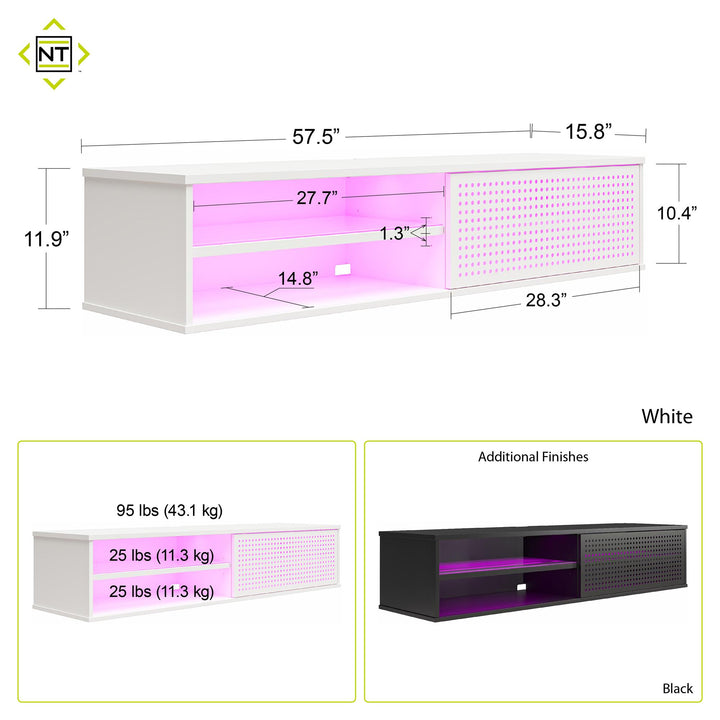 Glitch Floating TV Stand for TVs up to 60 Inches - White