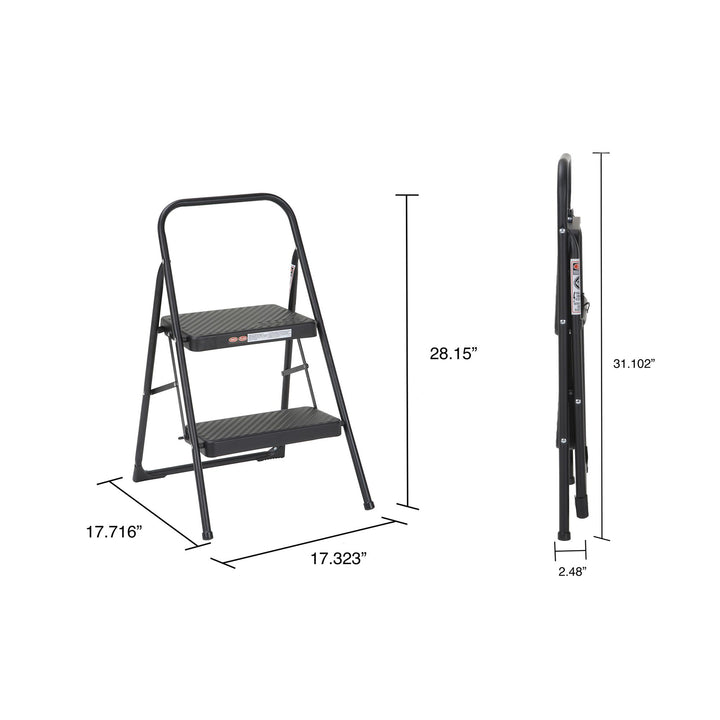 Two-Step Household Folding Step Stool All black Metal Frame - Black - 1-Pack
