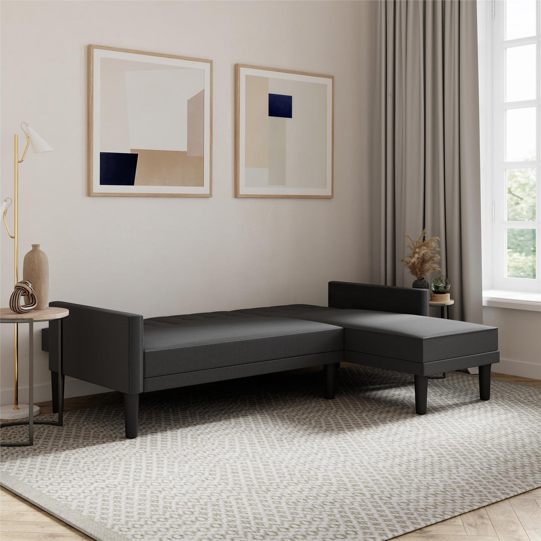 Sofa Futon with Square-Tufted Backrest -  Dark Gray