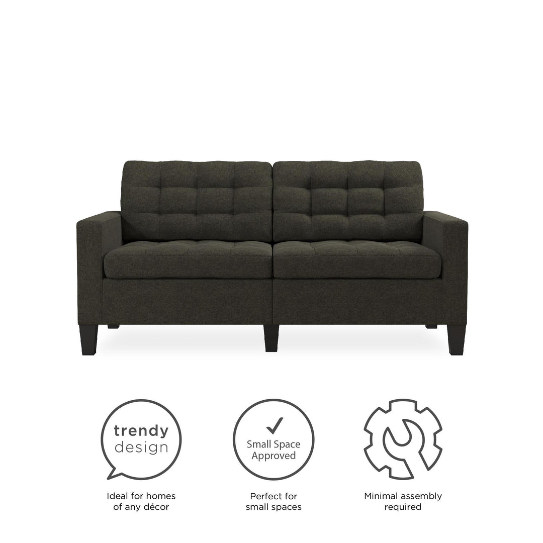 Emily Upholstered Sofa Couch with Deep Tufted Cushions - Gray