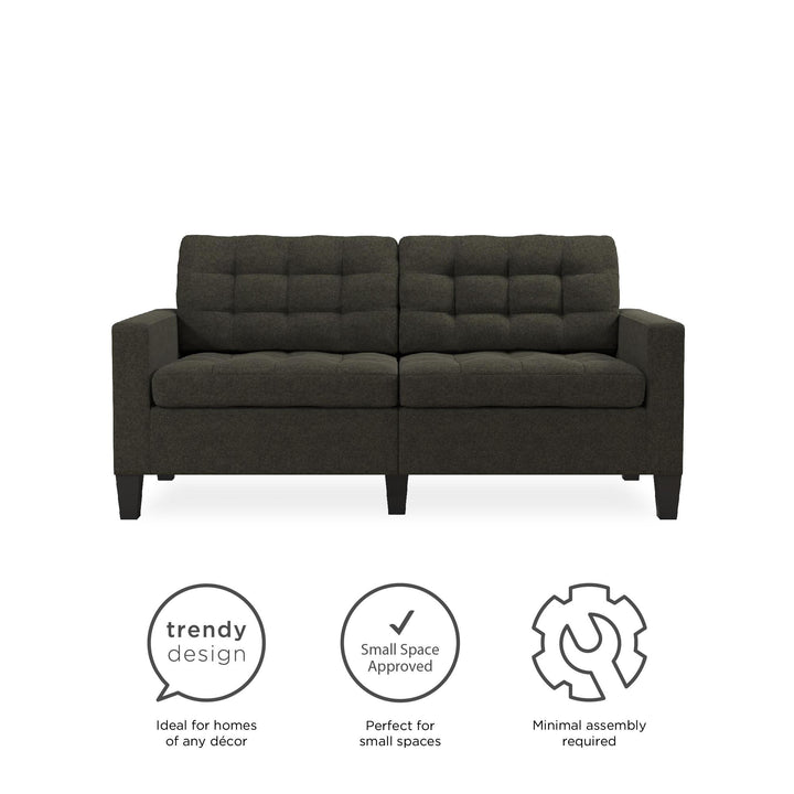 Emily Upholstered Sofa Couch with Deep Tufted Cushions - Gray
