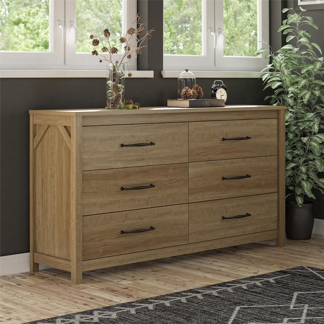 6 Drawer Wide Dresser with SwitchLock Assembly -  Natural 