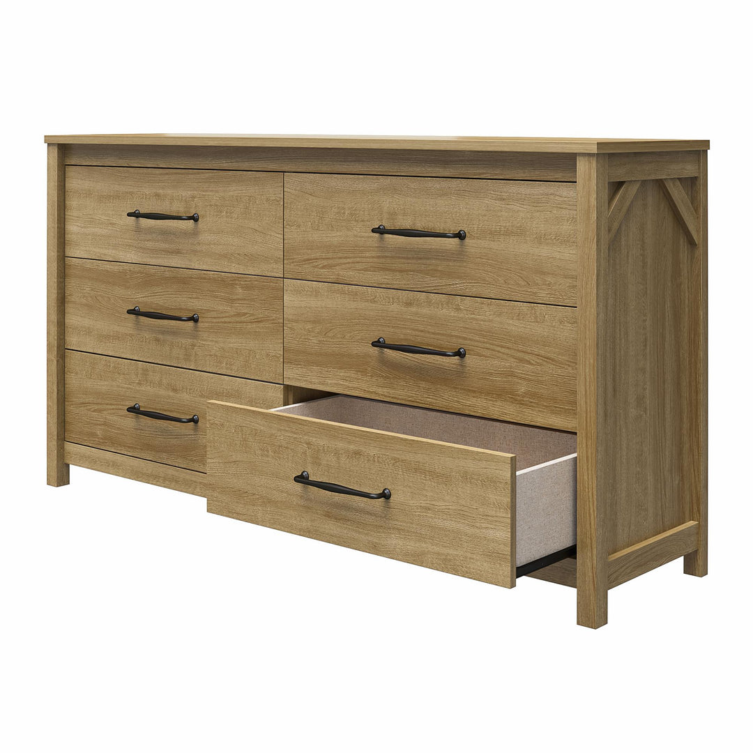 Wide Dresser with Augusta 6 Drawer Design -  Natural 
