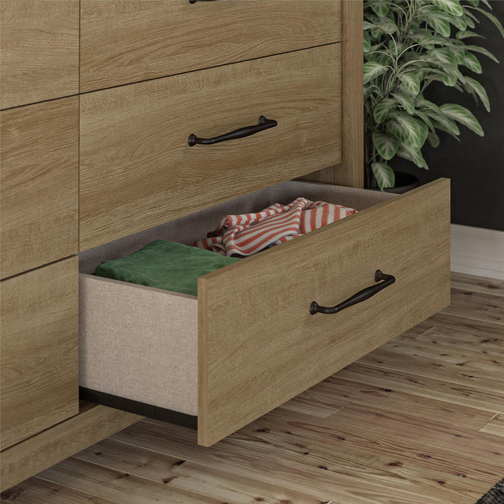 Wide Dresser with 6 Drawers and SwitchLock Assembly -  Natural 