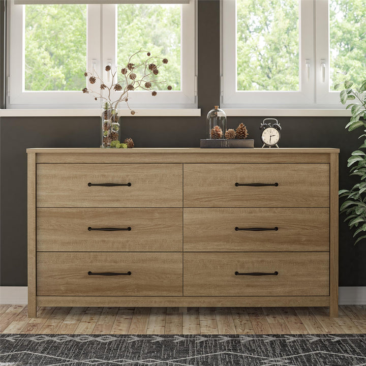 Augusta 6 Drawer Wide Dresser -  Natural 