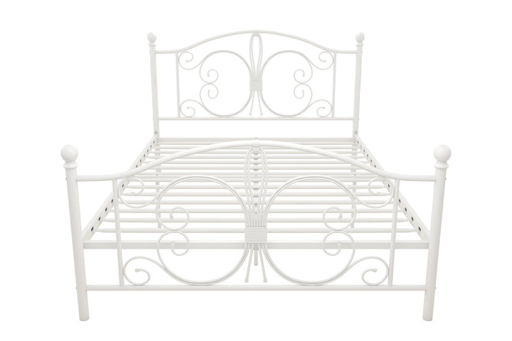 Bombay Victorian Metal Bed with Secured Metal Slats  -  White  -  Full