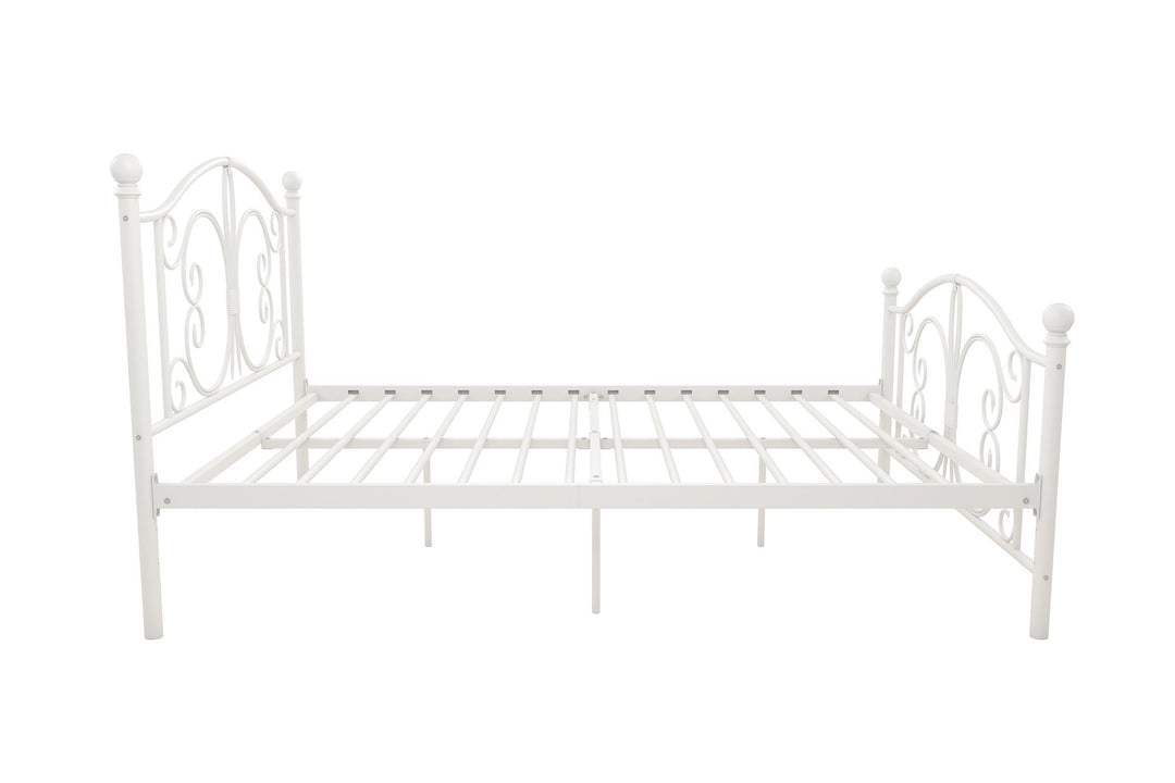 Stylish Metal Bed with Secured Slats -  White  -  Full