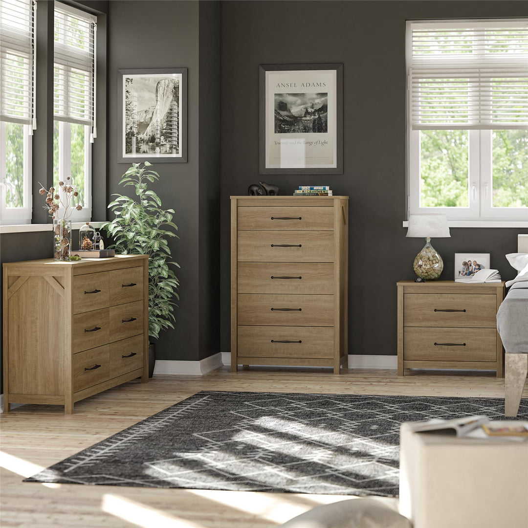 Tall Dresser with 5 Drawers and Easy Assembly -  Natural