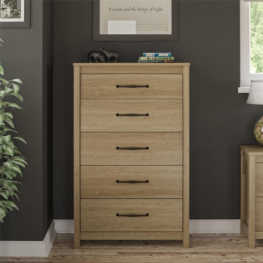 5 Drawer Tall Dresser with Easy Assembly -  Natural