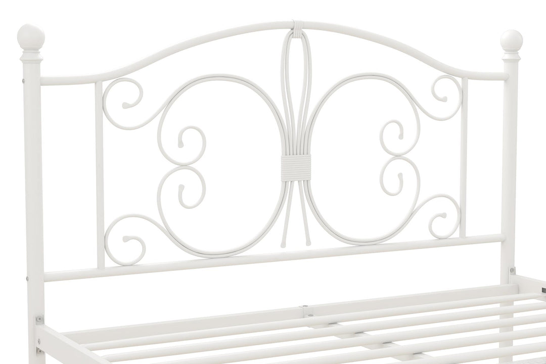 Bombay Victorian Metal Bed with Secured Metal Slats  -  White  -  Full
