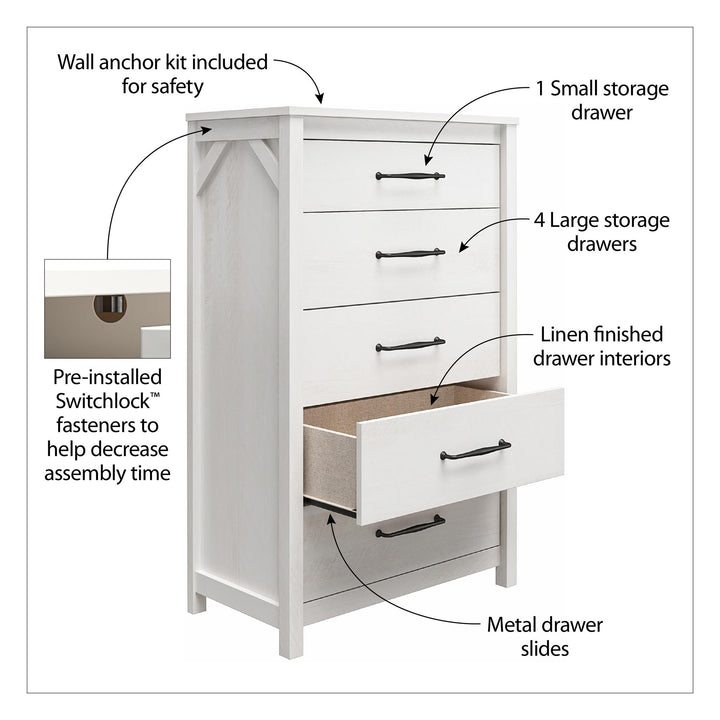 5 Drawer Augusta Dresser with Easy Assembly -  Natural