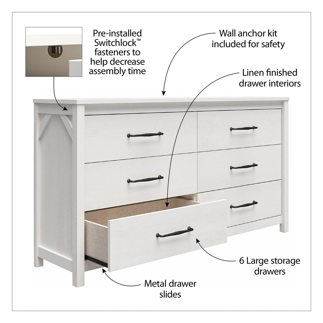 6 Drawer Augusta Wide Dresser with SwitchLock -  Natural 