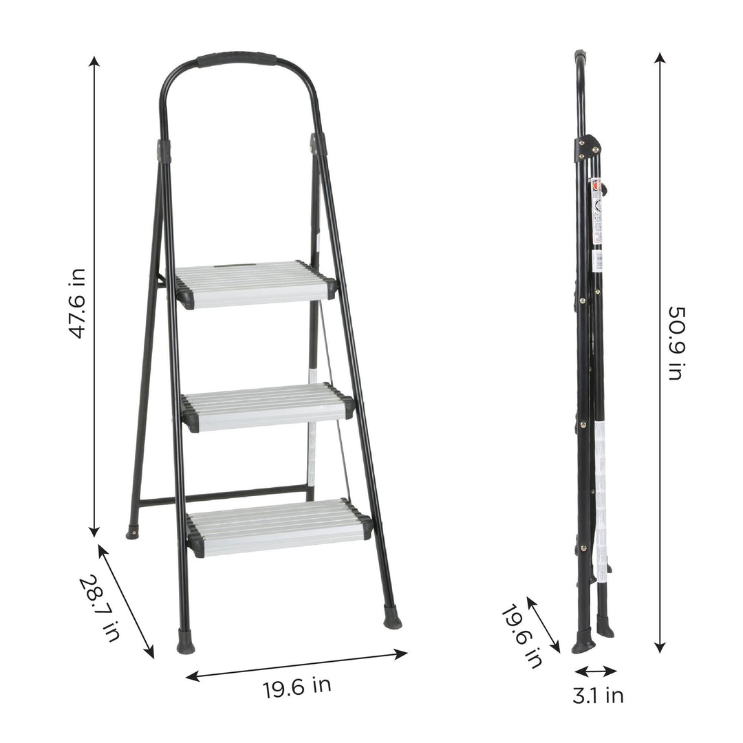 Three Step Folding Step Stool with Rubber Hand Grip - Black - 1-Pack