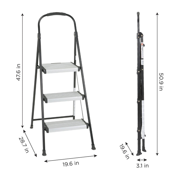 Three Step Folding Step Stool with Rubber Hand Grip - Black - 1-Pack
