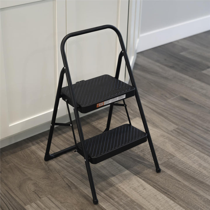 Two-Step Household Folding Step Stool with Metal Frame -  Black 