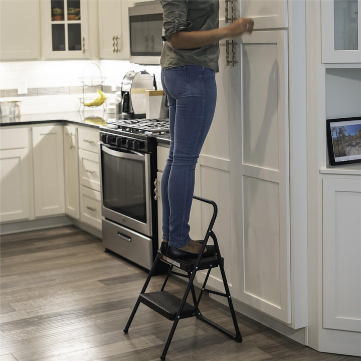 Two-Step Household Folding Step Stool All black Metal Frame - Black - 1-Pack