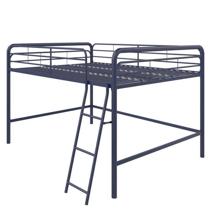 Stylish Full Metal Loft Bed with 3 Step Ladder -  Blue  -  Full