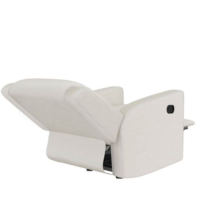 Recliner Chair Rocker Upholstered with White Trim Detail Robyn -  White