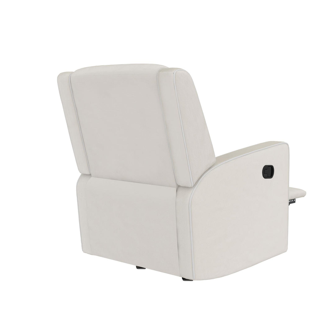 Robyn Recliner Chair Rocker Upholstered with White Trim Detail -  White