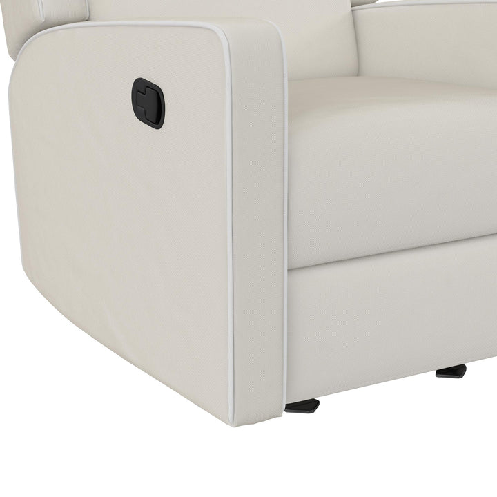 White Trim Detail Upholstered Recliner Chair Rocker Robyn -  White
