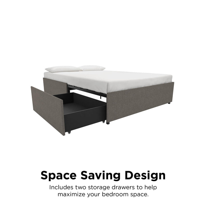 Elegant Platform Bed with Maven Design -  Grey Linen 
