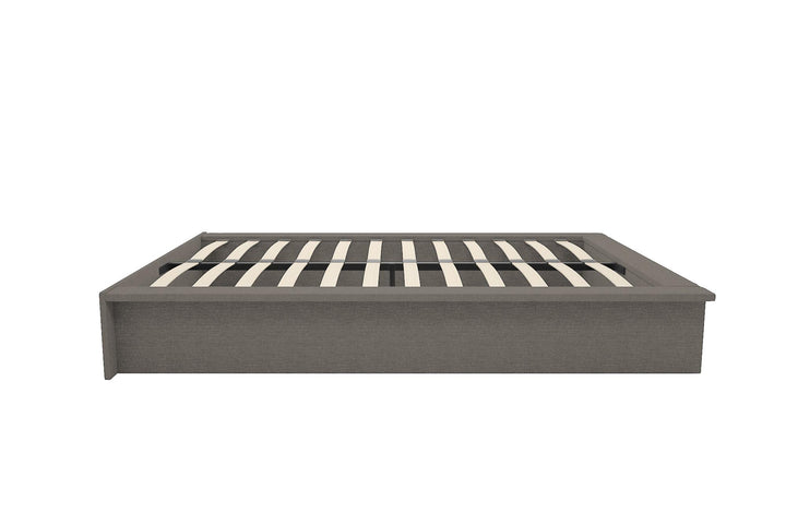Modern low profile design upholstered bed - Grey Linen - Queen