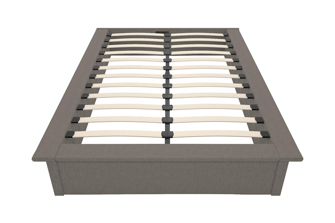 low profile upholstered bed - Grey Linen - Queen