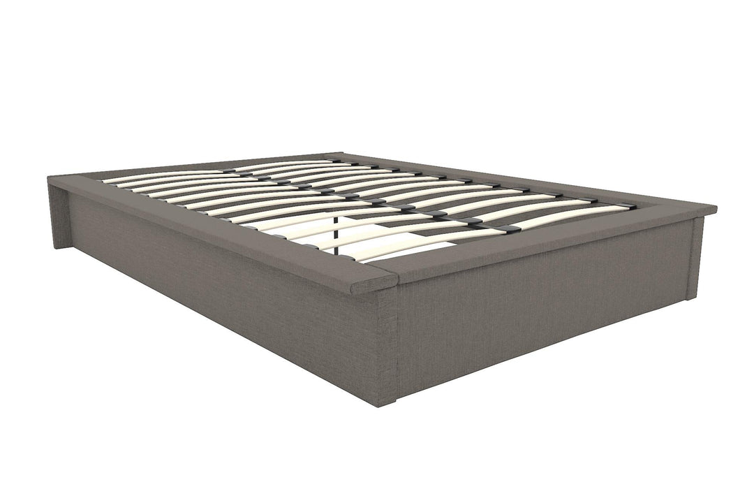 Upholstered Bed with Modern Low Profile Design - Grey Linen - Queen