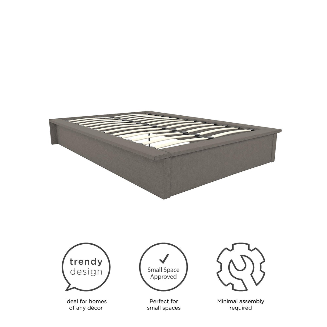 low profile upholstered beds - Grey Linen - Queen