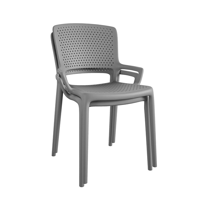 Outdoor/Indoor Stacking Resin Chair with Square Back and Arms, Set of 2 - Fog Gray - 2-Pack