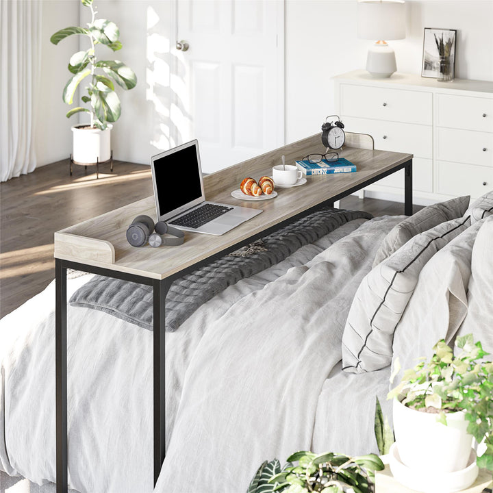 Over-Bed Desk with Castors and Adjustable Height -  Light Walnut