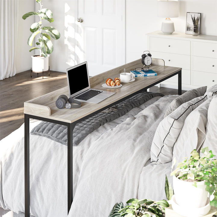 Over-Bed Desk with Castors and Adjustable Height -  Light Walnut