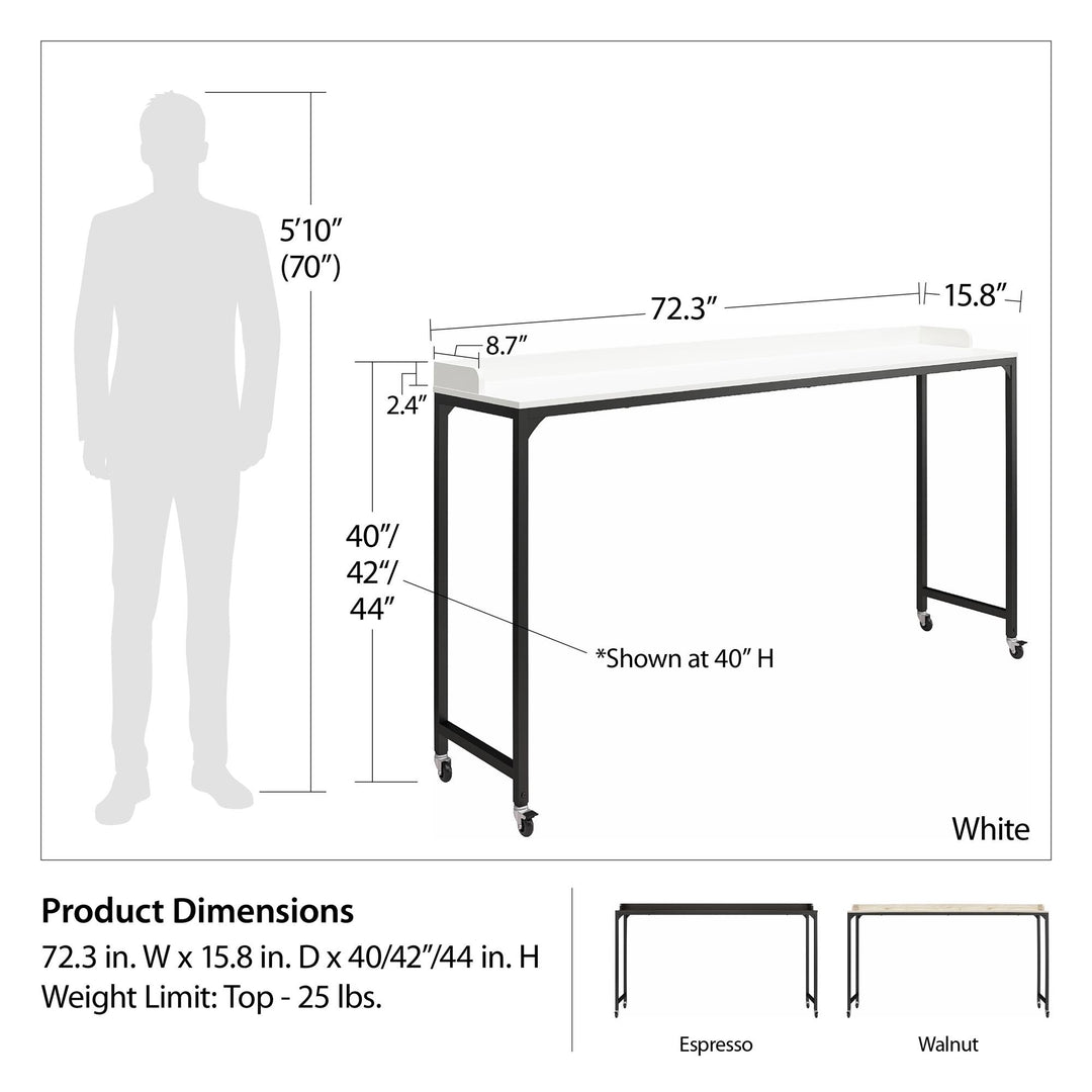 Adjustable Height Desk with Castors for Over-Bed -  Light Walnut