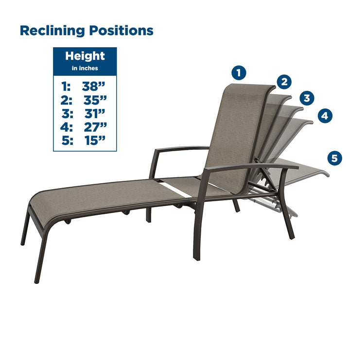 Deals on outdoor adjustable aluminum chaise lounge sets -  Brown