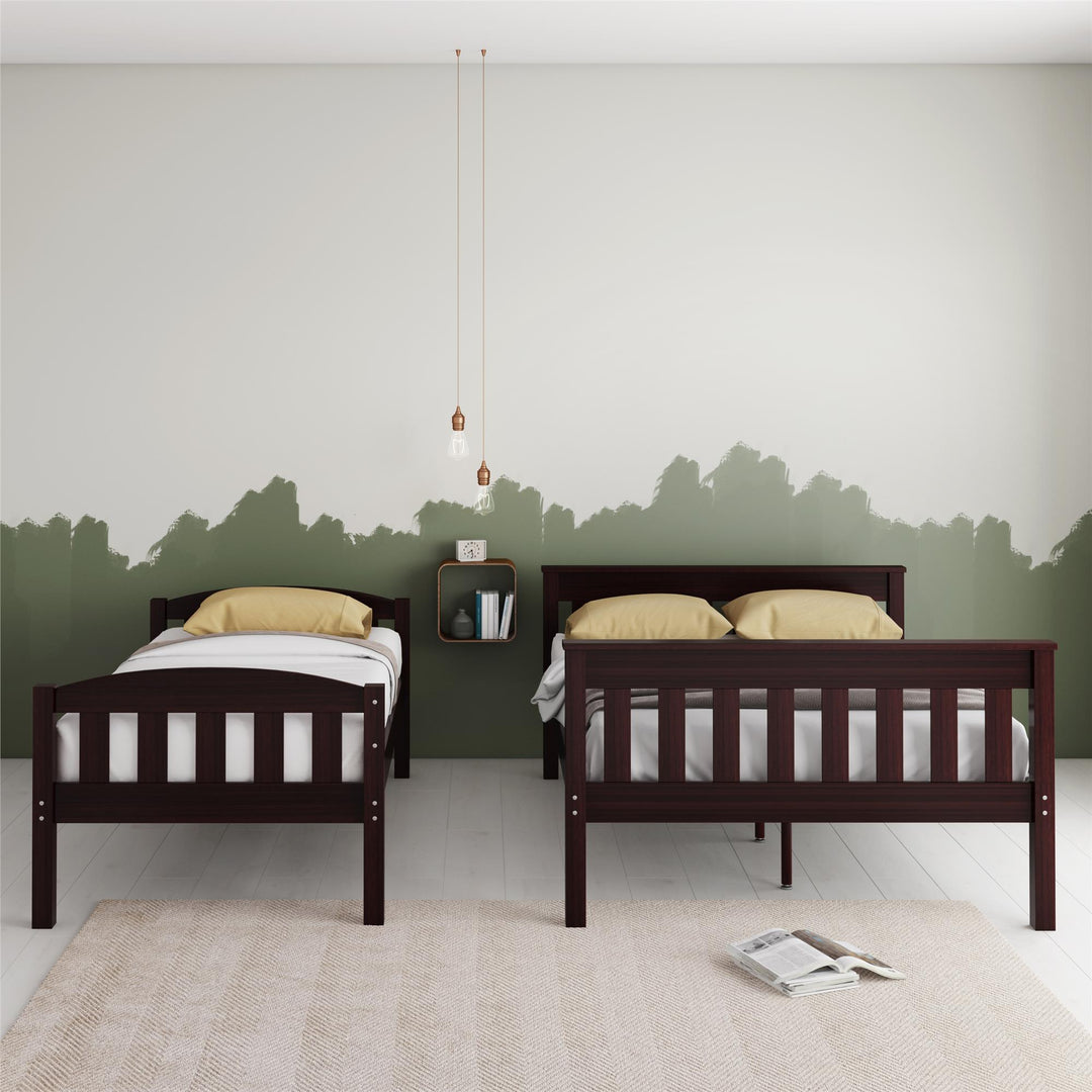 Twin-Over-Full Wooden Bunk Bed with Ladder Airlie -  Espresso  - Twin-Over-Full