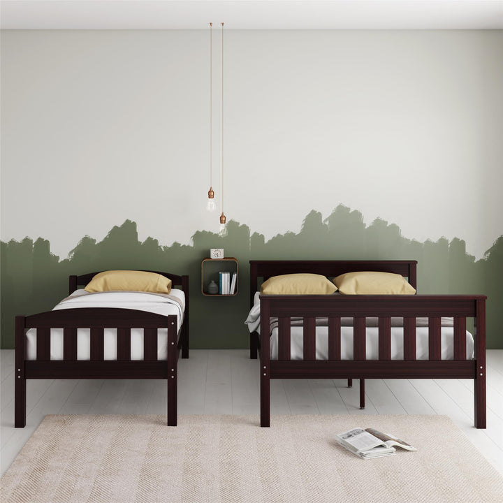 Twin-Over-Full Wooden Bunk Bed with Ladder Airlie -  Espresso  - Twin-Over-Full