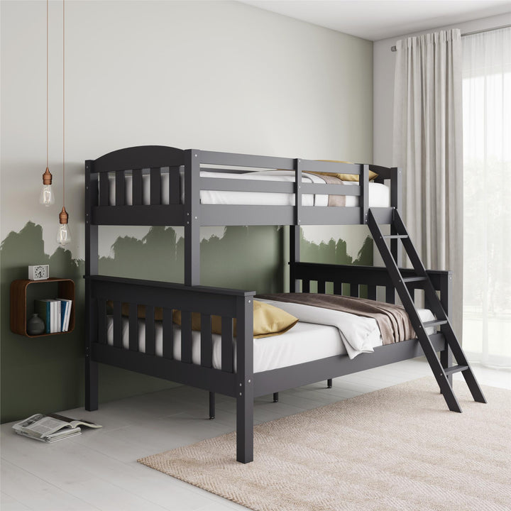Wooden Bunk Bed with Ladder Airlie Twin-Over-Full -  Slate Gray  - Twin-Over-Full