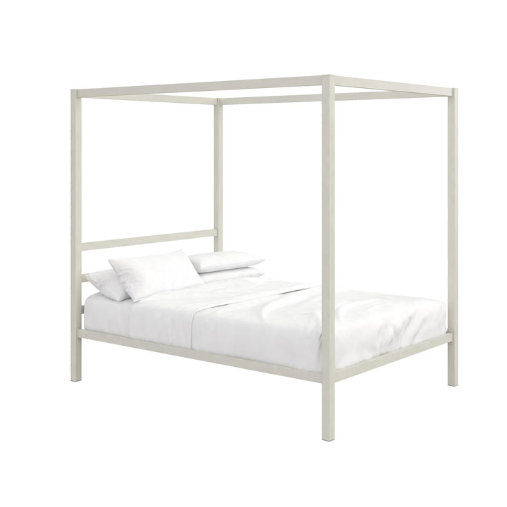 Modern Bed with Sleek Headboard -  White  -  Full